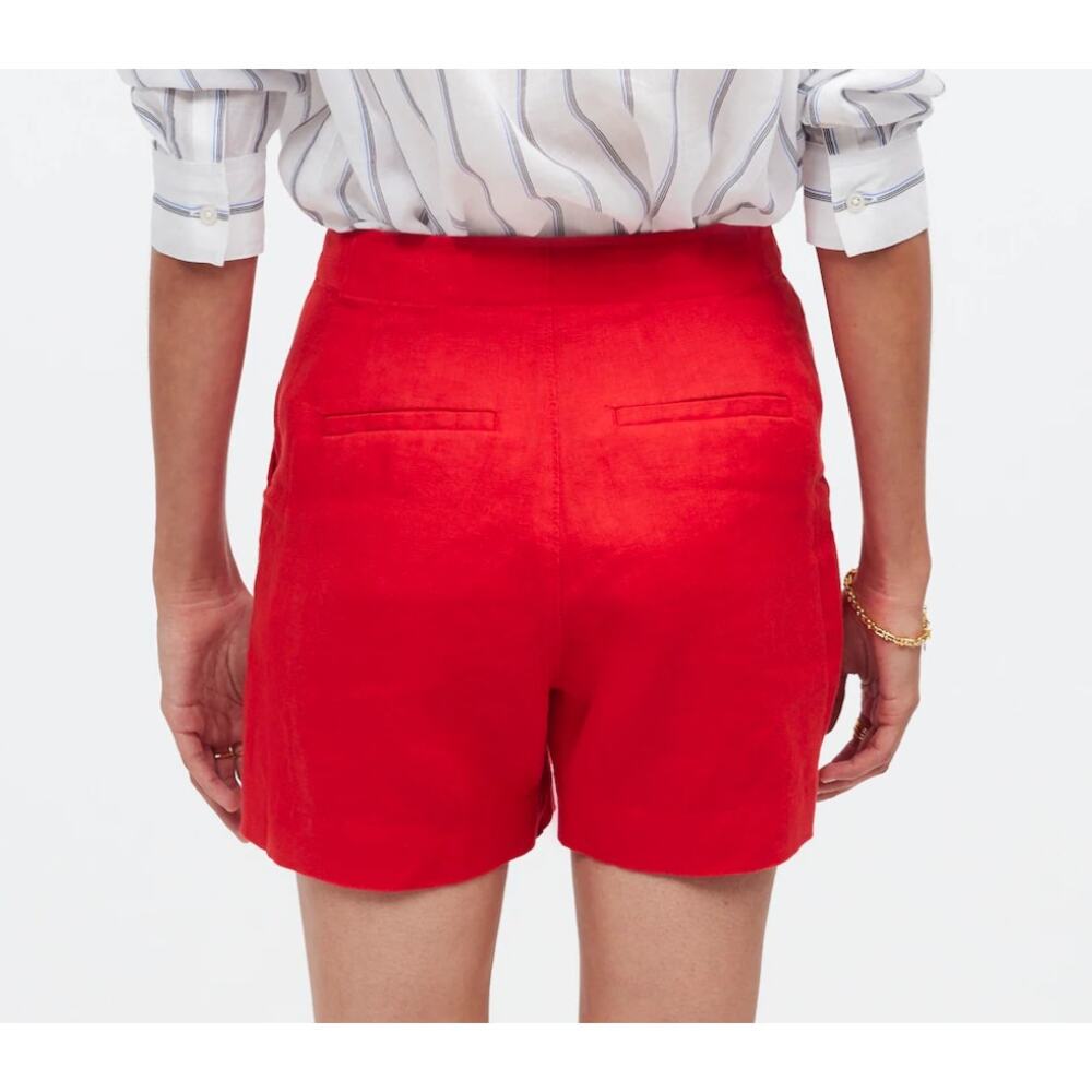 Madewell Button Tab Shorts 100% Linen High Rise Pintucked Button Tabs Red 6 - Picture 3 of 12